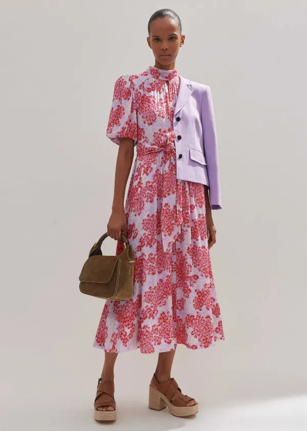 ME+EM Layered Violets Print Midi Dress + Belt | Women Midi Dresses