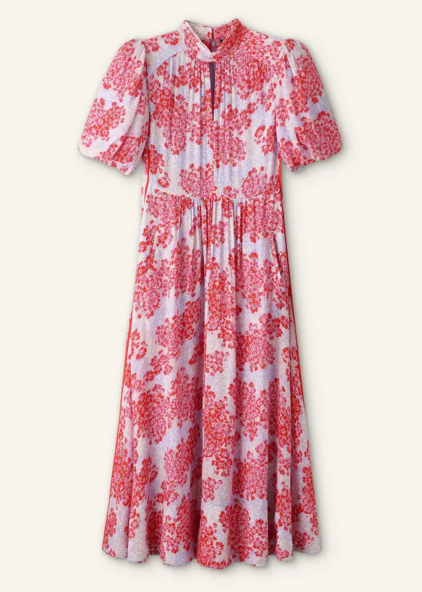 ME+EM Layered Violets Print Midi Dress + Belt | Women Midi Dresses