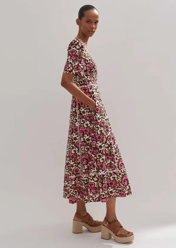 ME+EM Linen-Blend Baroque Print Midi Dress | Women Midi Dresses