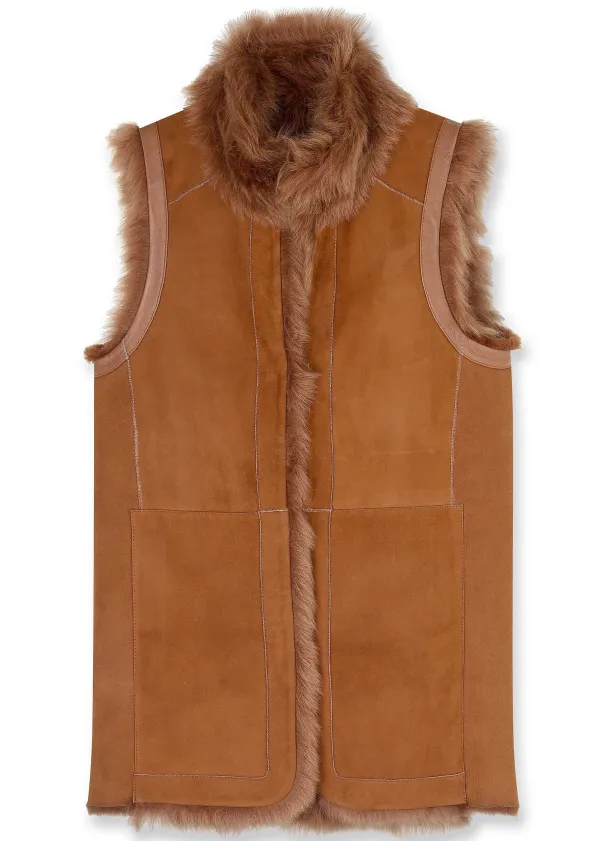 luxe_toscana_shearling_long_gilet_3.webp ME+EM Luxe Toscana Shearling Long Gilet | Women Shearling Jackets