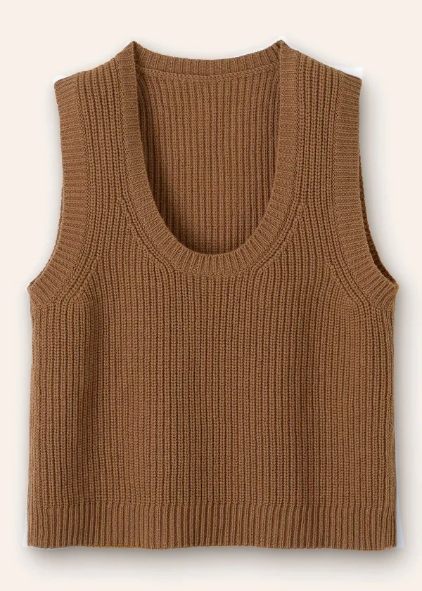 ME+EM Merino Cashmere Ribbed Scoop Neck Vest | Women Vests
