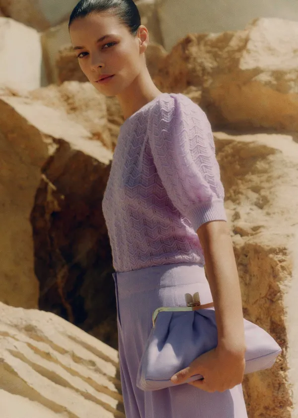 ME+EM Merino Cashmere Silk Lace Stitch Tee | Women Cashmere