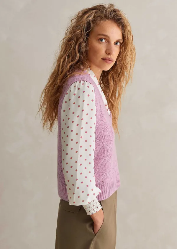 ME+EM Merino Cashmere Silk Lace Stitch V-Neck Vest | Women Vests