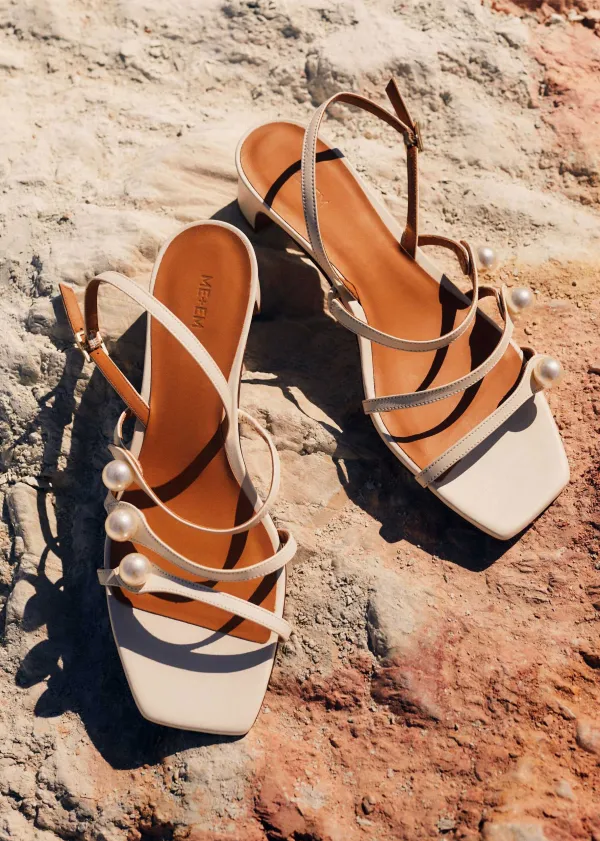 ME+EM Pearl Detail Nappa Kitten Sandal | Women Sandals