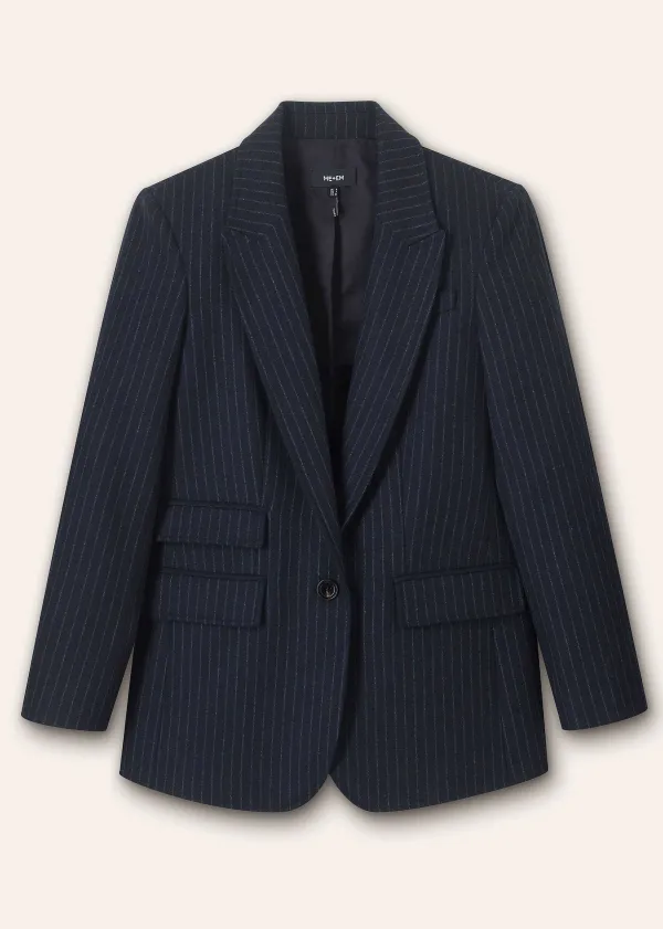 ME+EM Pinstripe Bracelet Sleeve Boyfriend Blazer | Women Blazers