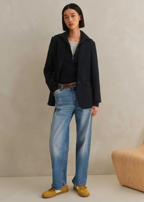 ME+EM Pinstripe Bracelet Sleeve Boyfriend Blazer | Women Blazers