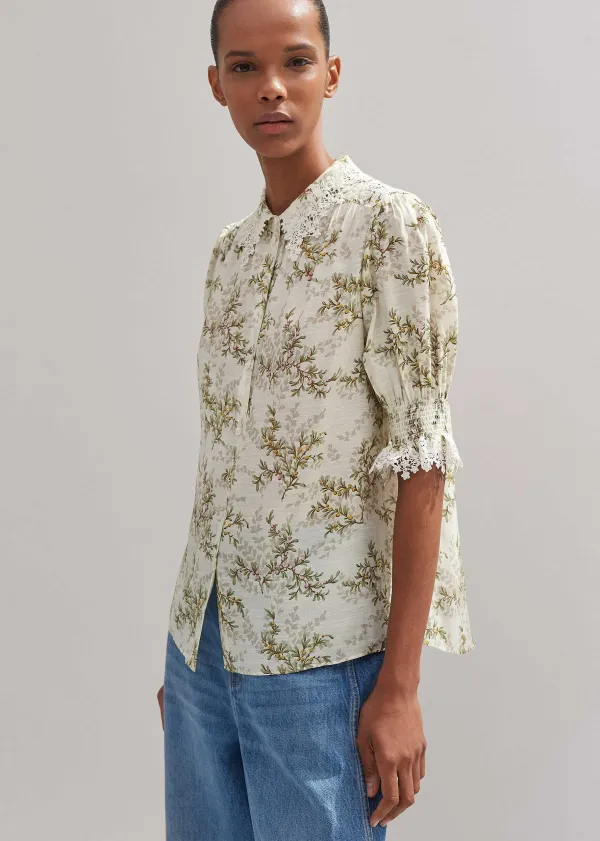 ME+EM Shadow Berry Print Embroidered Collar Blouse | Women Blouses