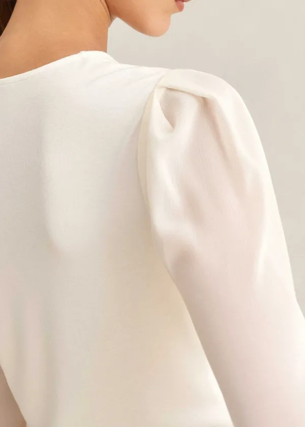 ME+EM Sheer Sleeve Crew Neck Layering Top | Women Layering Tops