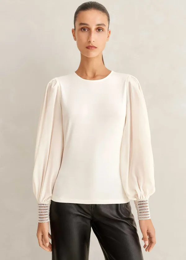 sheer_sleeve_crew_neck_layering_top_2.webp ME+EM Sheer Sleeve Crew Neck Layering Top | Women Layering Tops
