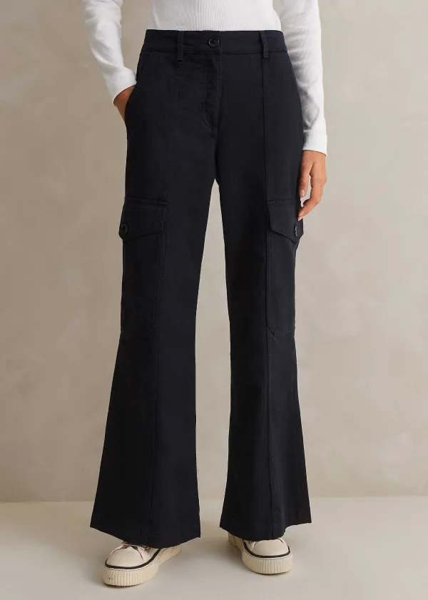 ME+EM Short Length Cotton Flared Cargo Trouser | Women Cargo Trousers