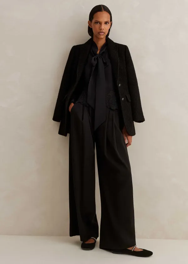 ME+EM Silk + Lace Cropped Pussybow Blouse | Women Blouses