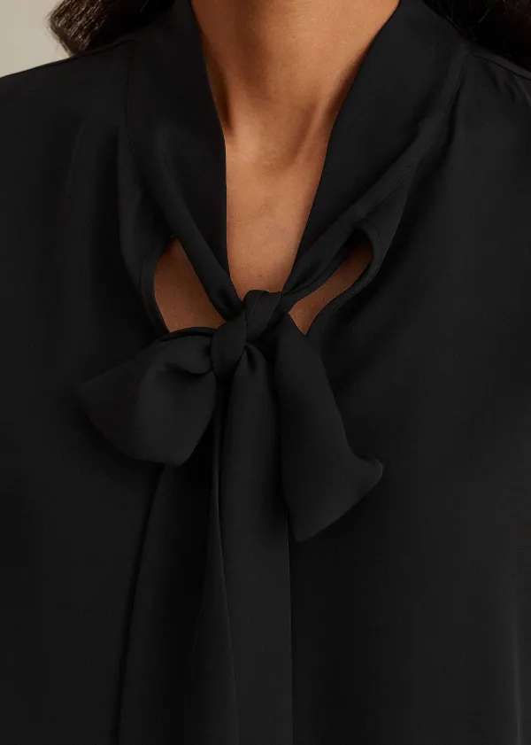 ME+EM Silk + Lace Cropped Pussybow Blouse | Women Blouses