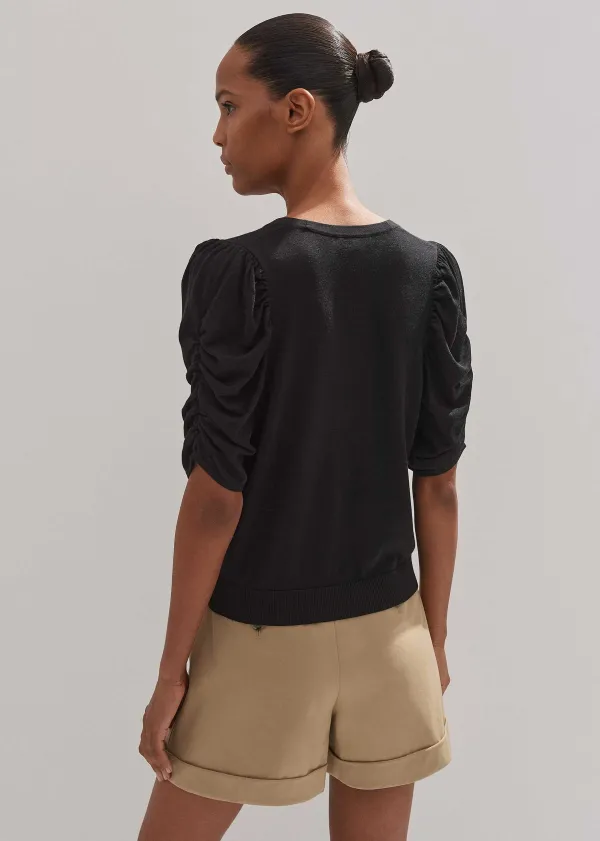 ME+EM Silk Button-Through Pouf Sleeve Knit Top | Women City Break Solutions