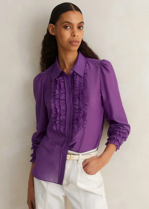 ME+EM Silk Cotton Frill Detail Blouse | Women Blouses