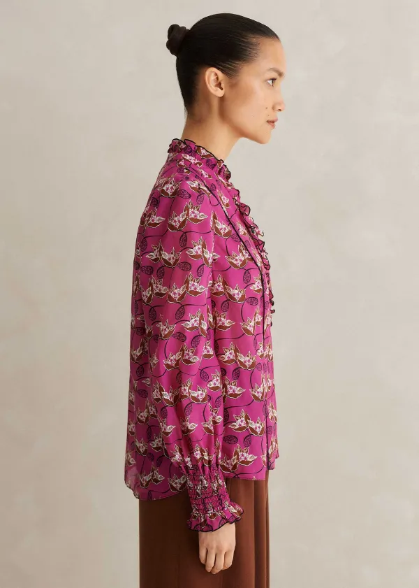 ME+EM Silk Cotton Waterlily Print Blouse | Women Blouses