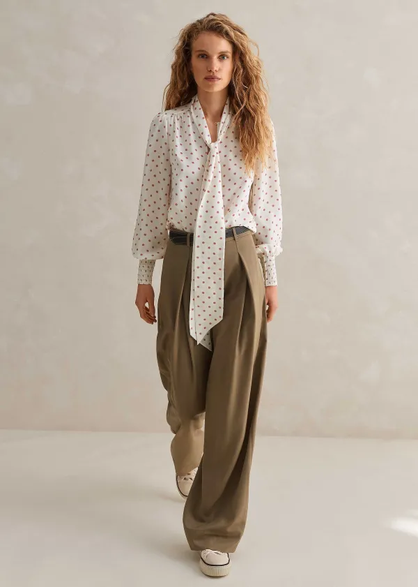 ME+EM Silk Halo Spot Print Pussybow Blouse | Women Blouses