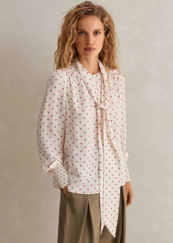 silk_halo_spot_print_pussybow_blouse_6.webp ME+EM Silk Halo Spot Print Pussybow Blouse | Women Blouses