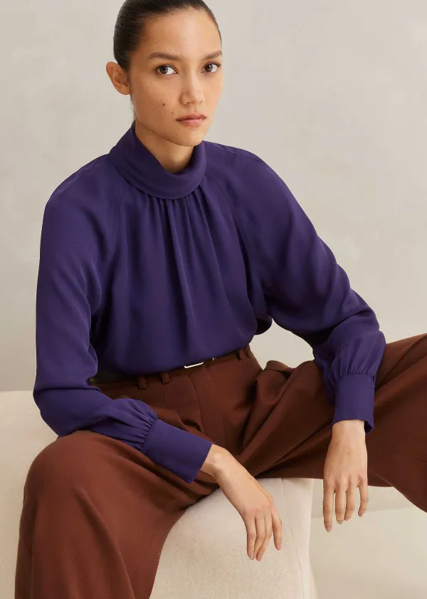 ME+EM Silk High Neck Raglan Sleeve Top | Women Layering Tops