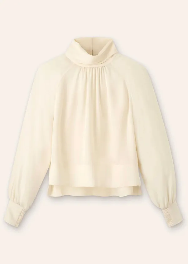 ME+EM Silk High Neck Raglan Sleeve Top | Women Layering Tops