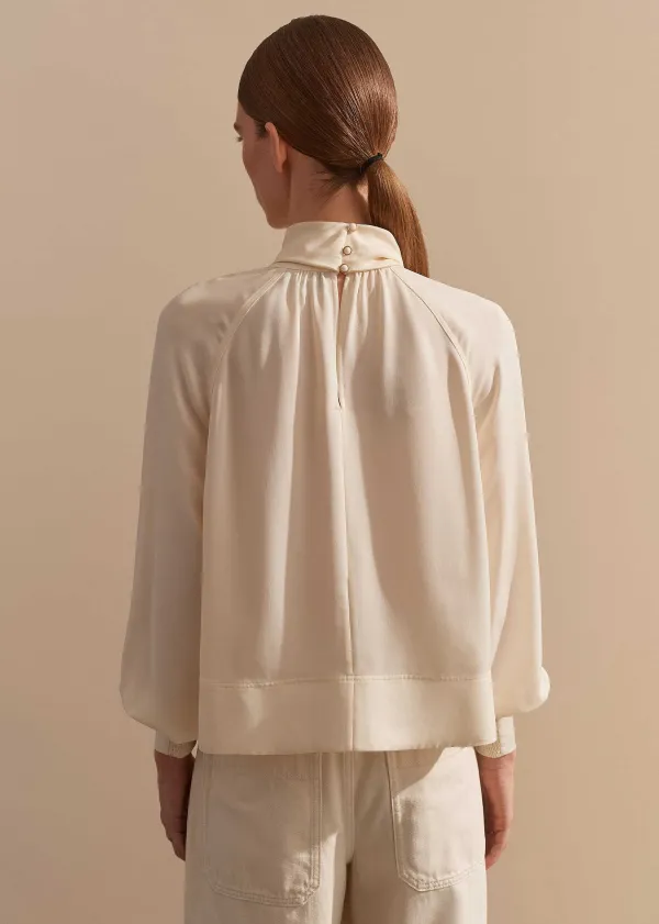 ME+EM Silk High Neck Raglan Sleeve Top | Women Layering Tops