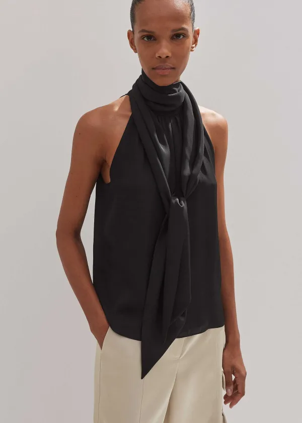 ME+EM Silk Pussybow Halterneck Top | Women Vests And Camis