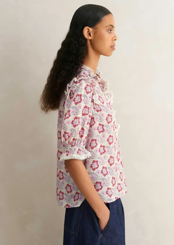 ME+EM Silk-Blend Floral Swirl Print Top | Women Blouses