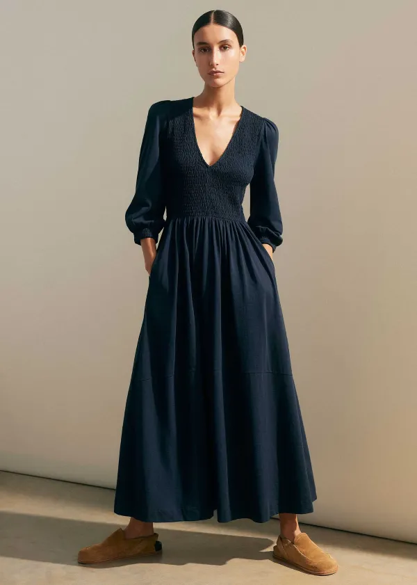 ME+EM Slub Cotton V-Neck Maxi Dress | Women Maxi Dresses