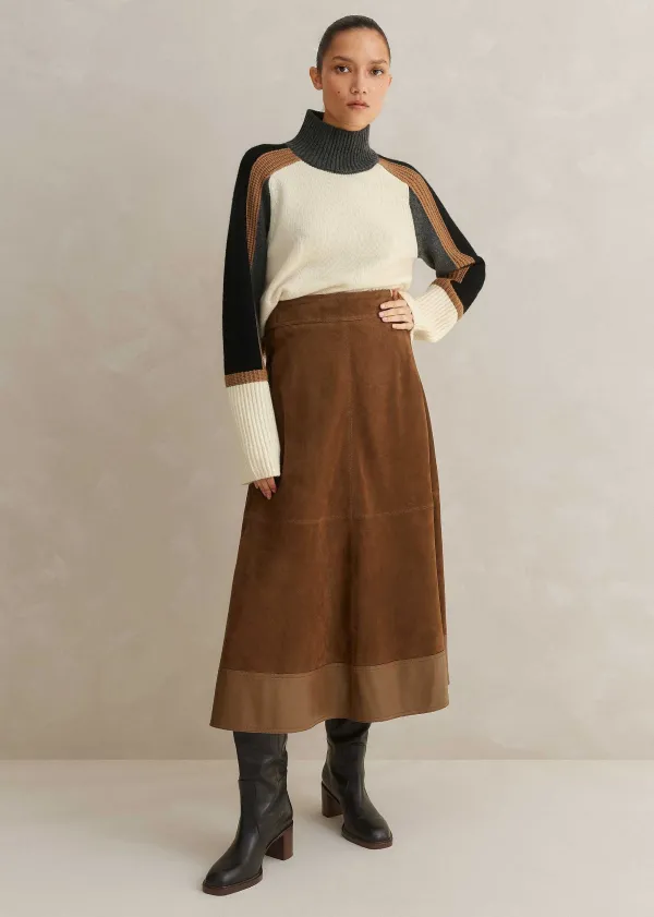 ME+EM Suede Mix High-Waisted Midi Skirt | Women Skirts