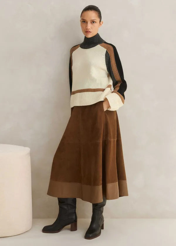 ME+EM Suede Mix High-Waisted Midi Skirt | Women Skirts