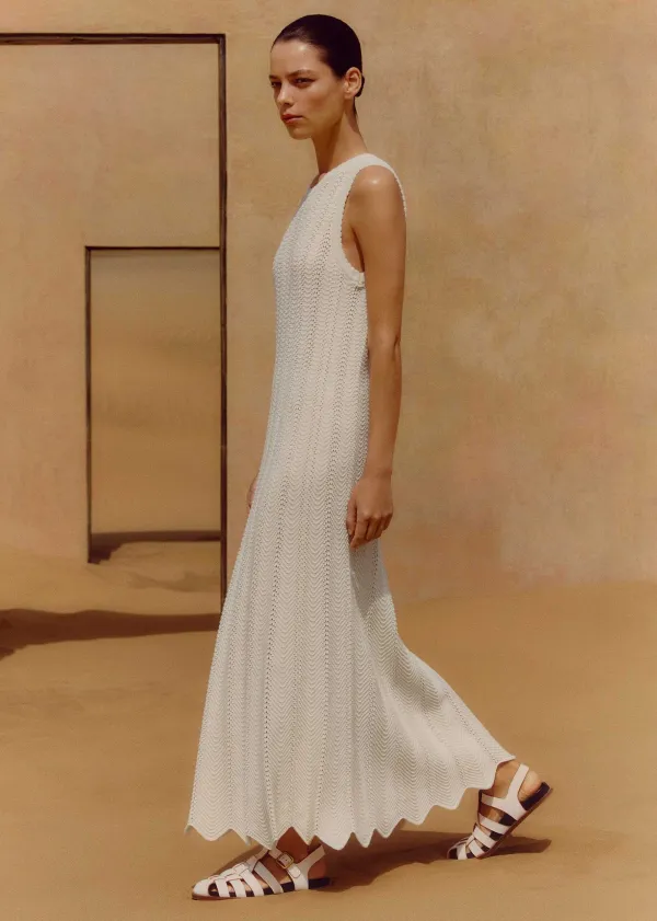 ME+EM Textured Cotton Knit Scallop Maxi Dress | Women Maxi Dresses