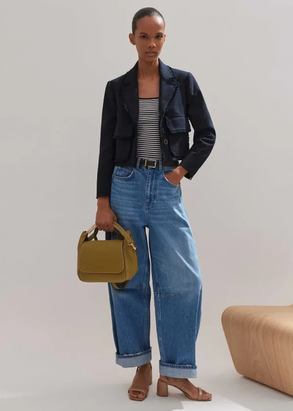 ME+EM Textured Cotton-Blend Crop Jacket | Women Crop Jackets