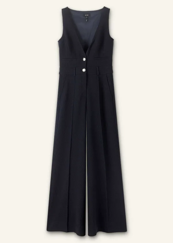 ME+EM Textured Low V Wide-Leg Jumpsuit | Women Jumpsuits