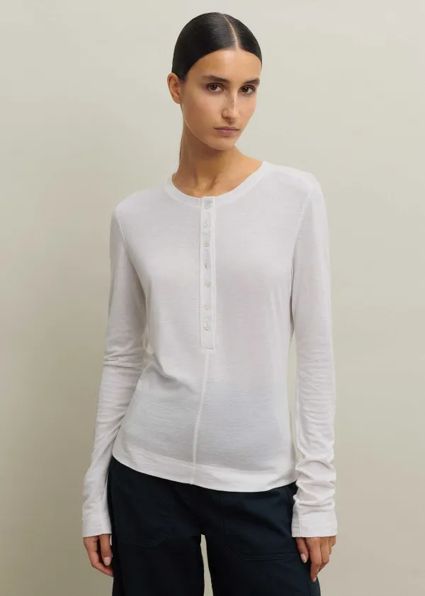 ME+EM Wool Jersey Henley Top | Women T-Shirts